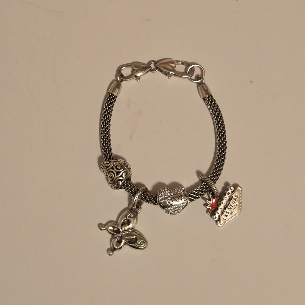 Brighton Beverly Glam Mesh Silver Charm Bracelet Hearts Butterfly Las Vegas 7.25 - Picture 16 of 16